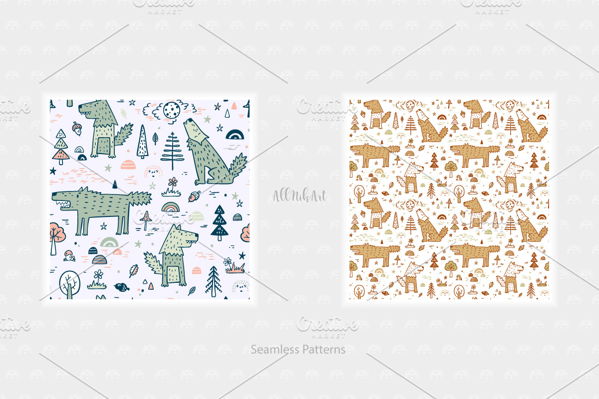 Wolf & Forest - Patterns & Posters, a Pattern Graphic by AllNikArt (Photo 4 of 8)