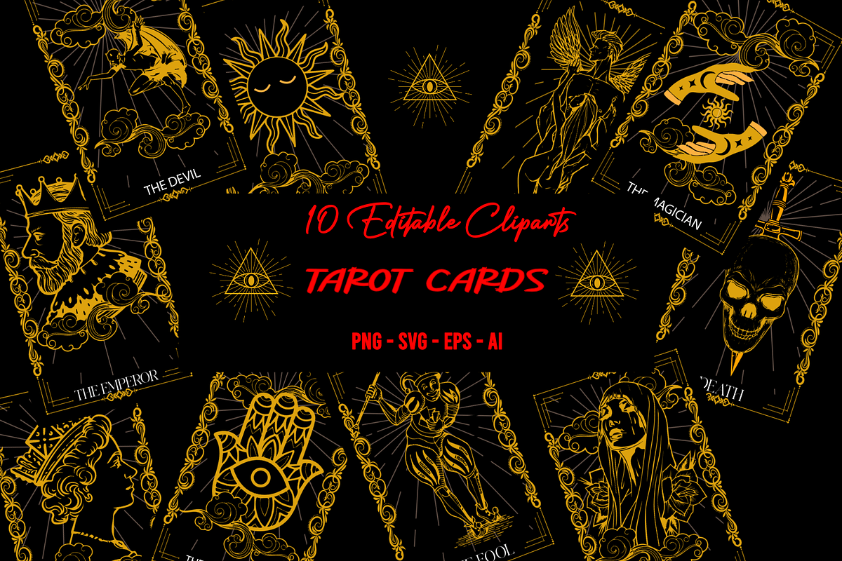 Tarot Cards - 10 Editable Vector, an Illustration by Expose_Adam