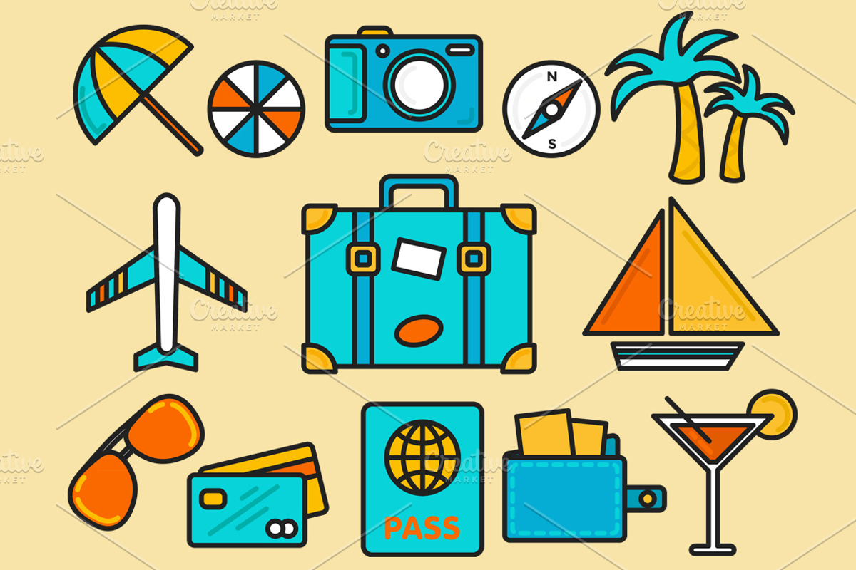 Travel Set Outlined & Colored, an Icon by DeniseUytiepo (Photo 2 of 5)