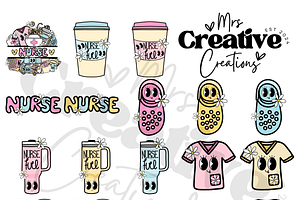 Retro Nurse Clipart Bundle, a Graphic by Mrs. Creative Creations