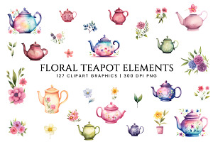 Teapot Flower Element Clipart Bundle