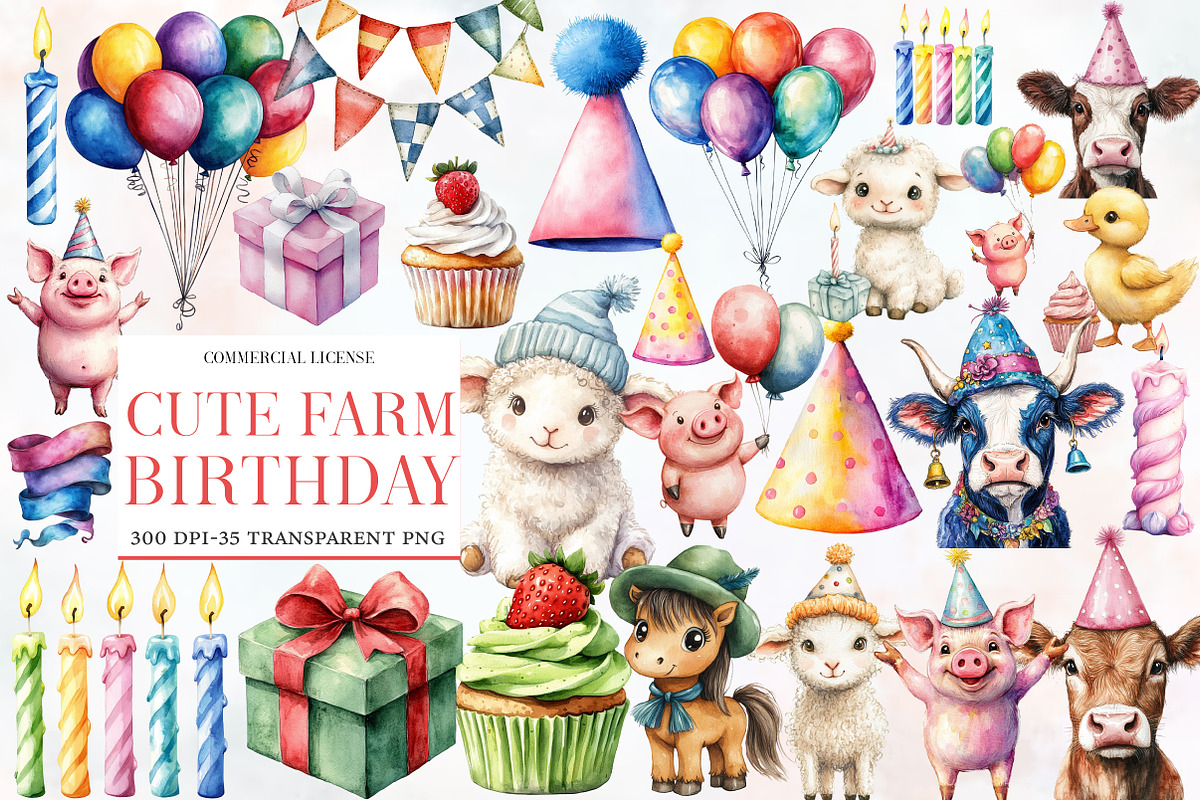 Cute Farm Birthday Clipart, an Illustration by Designworld (Photo 1 of 5)