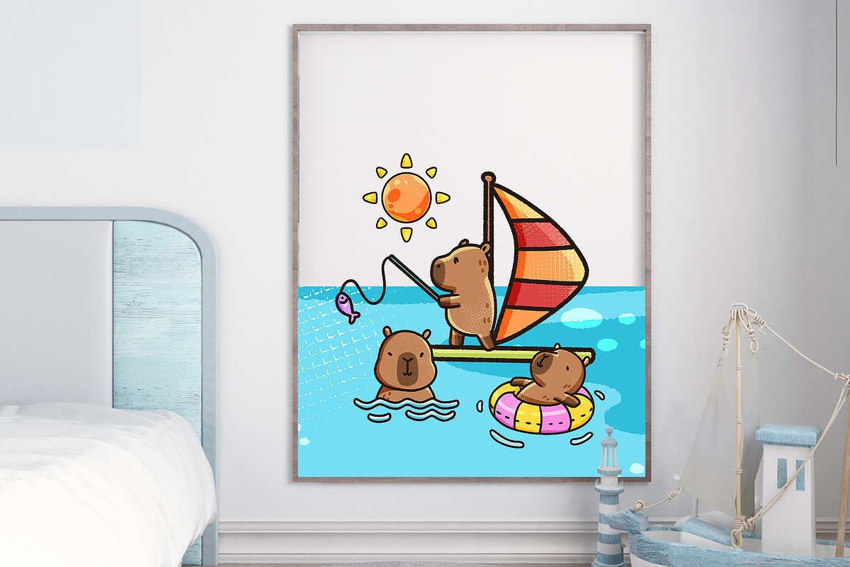 Cute Capybara in Summer Watercolor, an Animal Illustration by CreativeValuation (Photo 6 of 11)