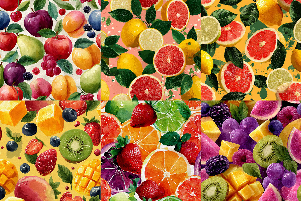 Mixed Fruits Summer Seamless Pattern, a Texture Illustration by DreamPrint404 (Photo 4 of 7)