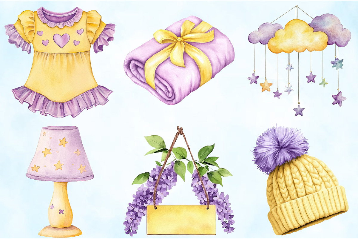 Yellow Light Lilac Baby Nursery PNG, an Illustration by Craft Nest (Photo 4 of 6)