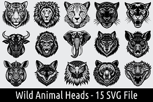 Linocut Wild Animal Heads Clipart, an Object Graphic by Palleon