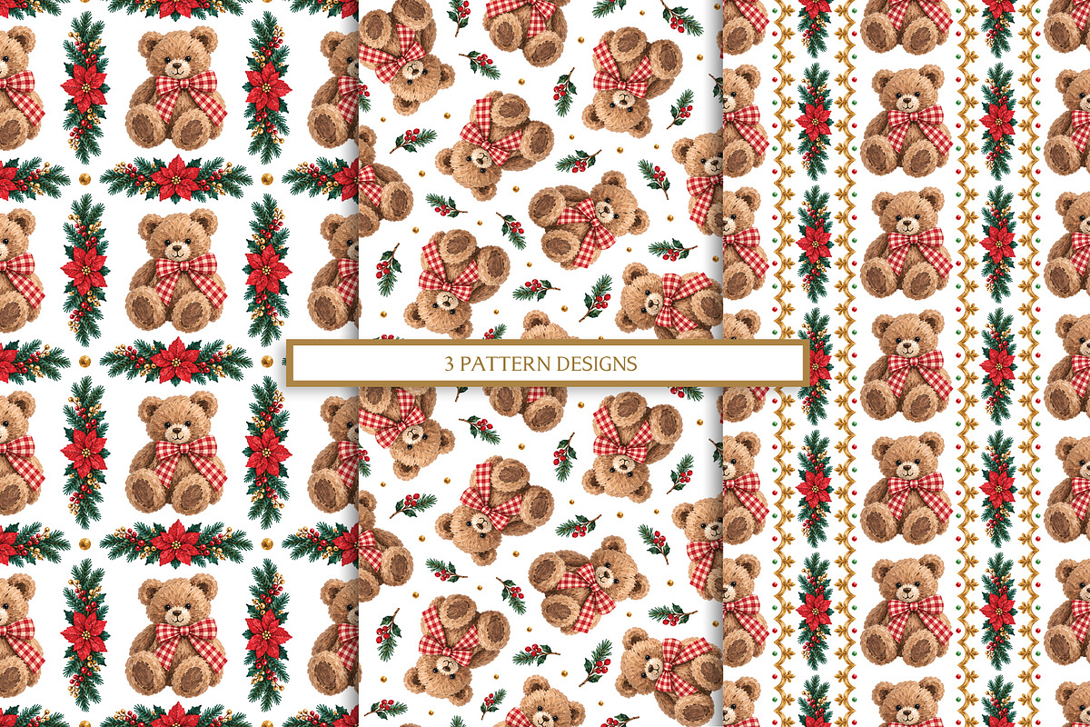 Vintage Christmas Bear Patterns, a Pattern Graphic by Euonia Meraki (Photo 2 of 9)