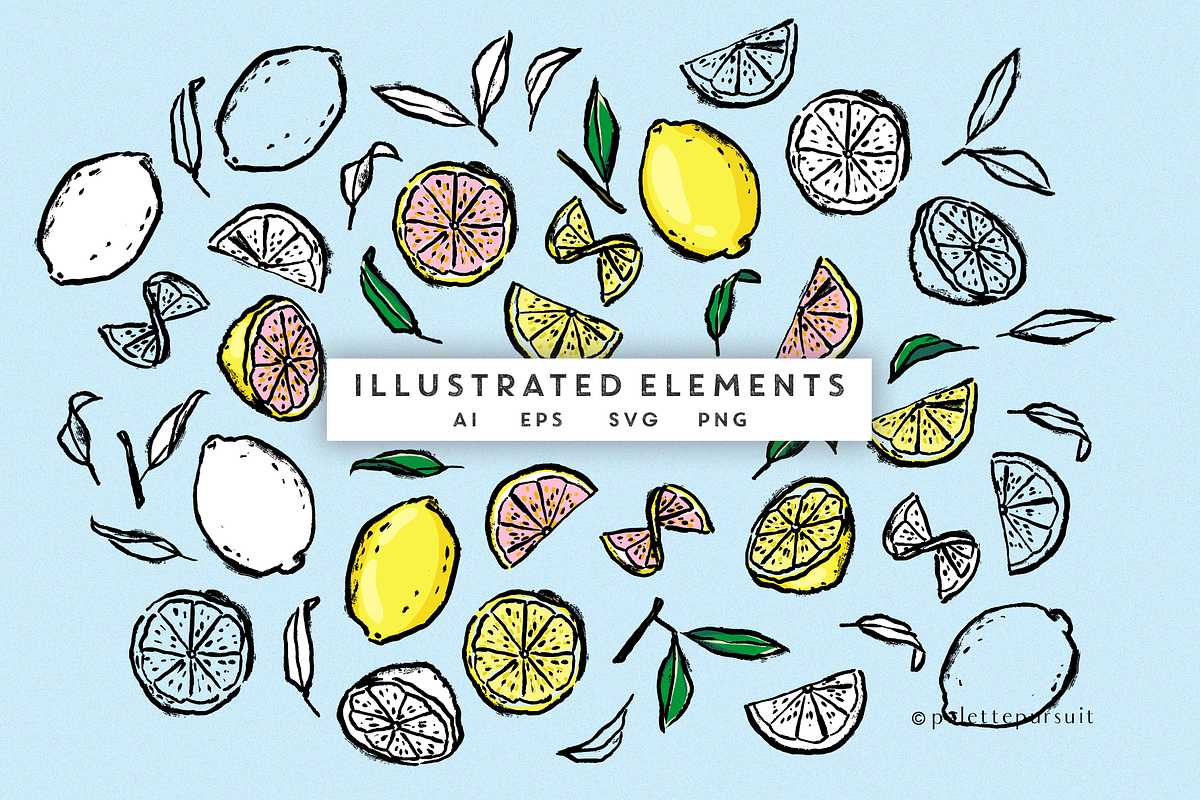 Brushed lemons vector pattern set, a Pattern Graphic by Palette Pursuit (Photo 9 of 12)