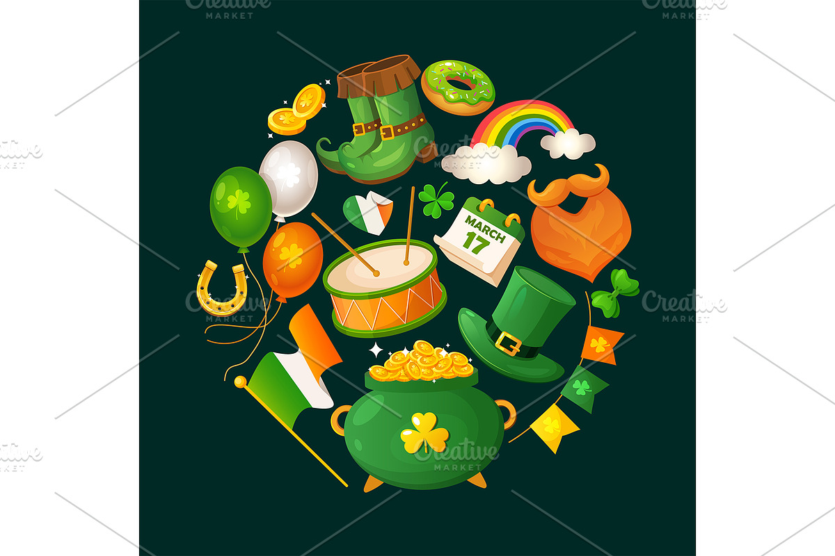 St Patrick's day elements collection, a Seasonal Illustration by Elen_Art