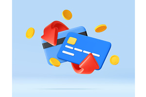3D Credit Cards with Coins and red, a Finance Illustration by ModVector