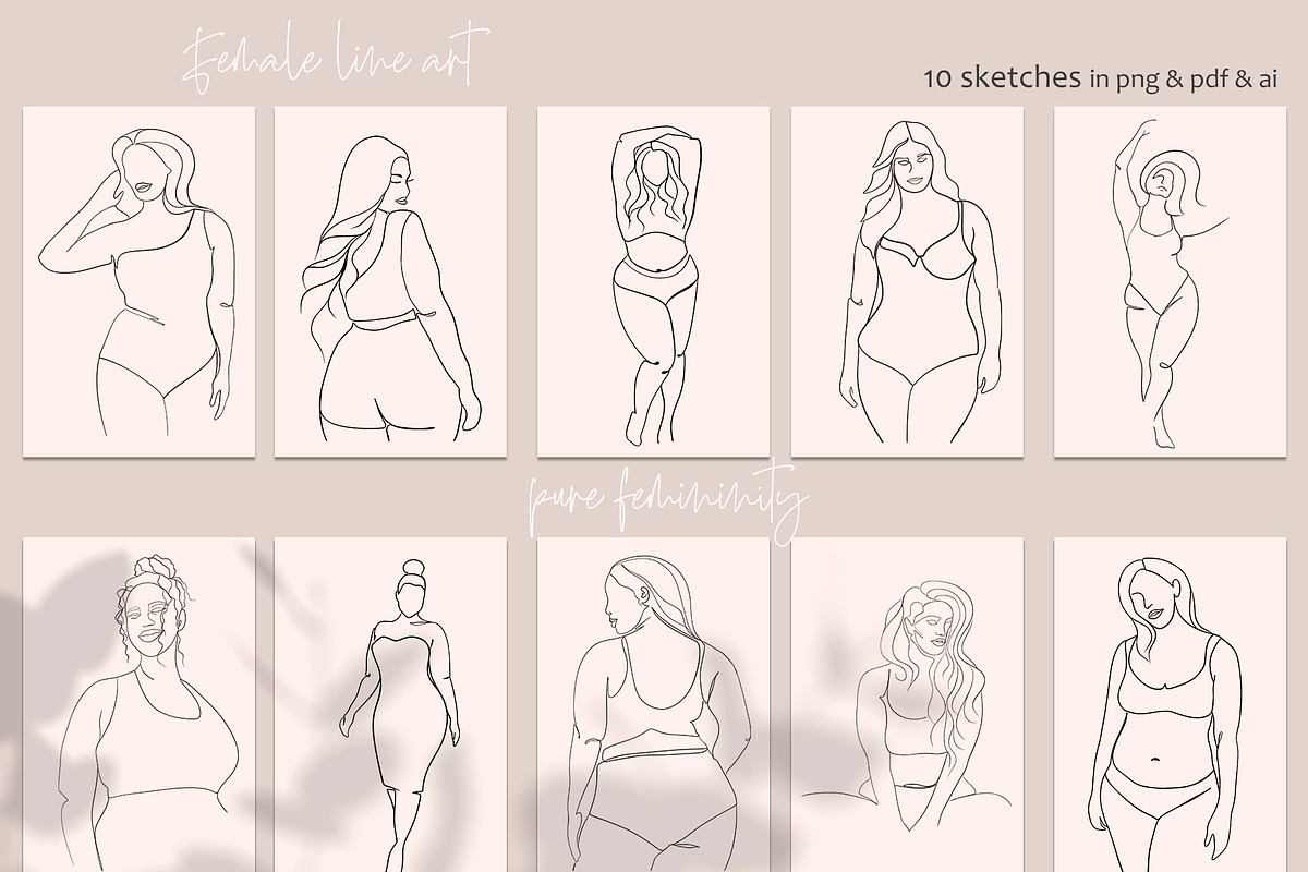 CURVY GIRLS & FLOWERS LINE ART, an Illustration by ArtOLB (Photo 3 of 11)