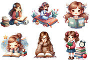 Cute Little Girl Reading Clipart, an Illustration by Pixels.Craft (Thumbnail 7 of 10)