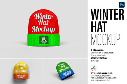Winter Hat Mockup - 8 views, a Hat Mockup by Illusiongraphic