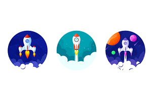 Rocket launch, space futuristic, an Illustration by 32pixels