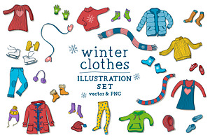 Winter clothes illustrations set