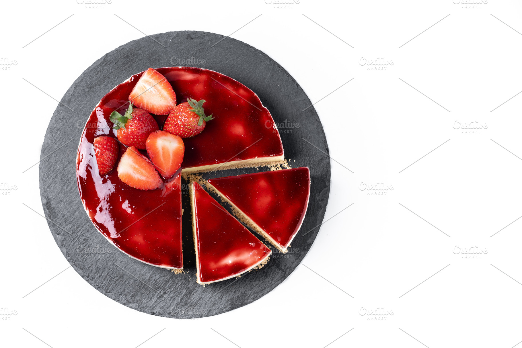 Cheesecake with strawberries isolated on white background, a Food & Drink Photo by etorres69