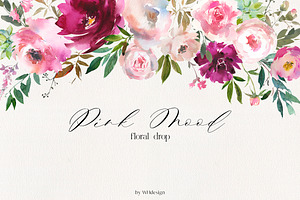 Pink Mood Watercolor Floral Clip Art