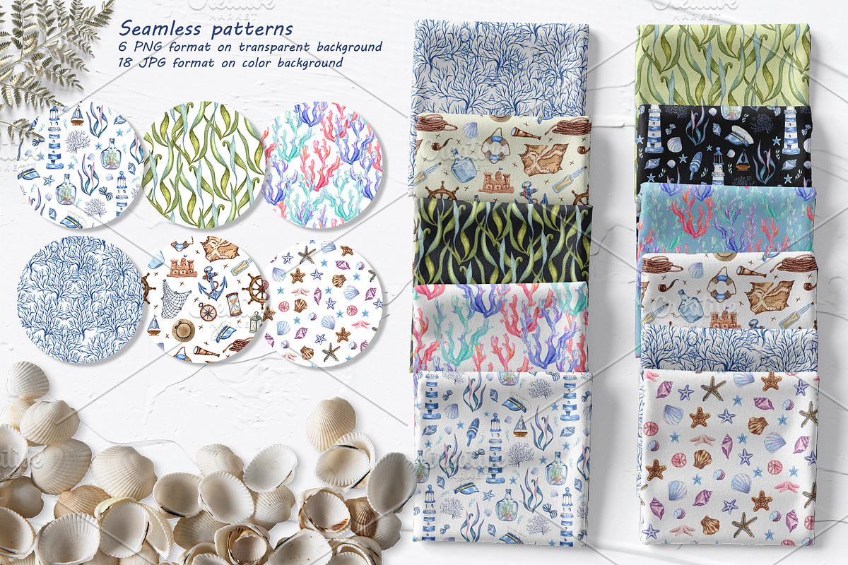 Nautical Seaside Watercolor Set, a Decorative Illustration by BarvArt (Photo 14 of 18)