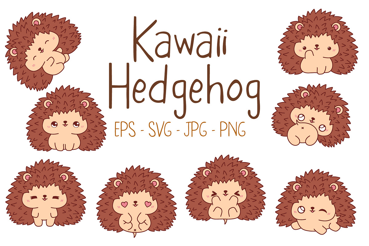 Kawaii Hedgehog Set Illustrations, an Animal Illustration by ArtVarStudio (Photo 1 of 4)