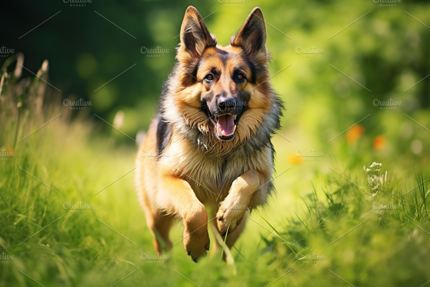 German shepherd dog running in the park, an Animal Photo by AlyaAnd