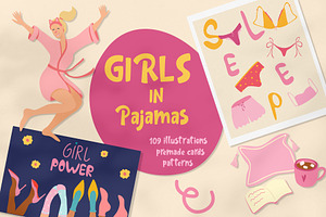 Girls in Pajamas Clipart & Patterns