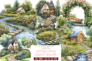 Spring Cottages House Clipart, an Illustration by DreamArtGraphic (Thumbnail 1 of 4)