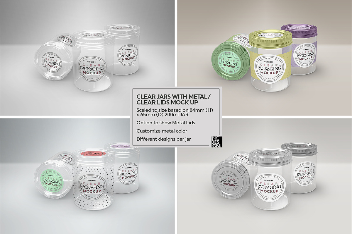 Jars with Metal /Clear Lids Mockup, a Packaging Mockup by INCDesign (Photo 3 of 13)