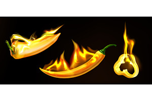 Realistic burning pepper with fire, a Food Illustration by art PVP - market