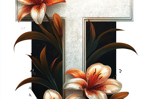 A beautiful illustration of a cross adorned with orange lilies, symbolizing fai, a Background Photo by ImageMir