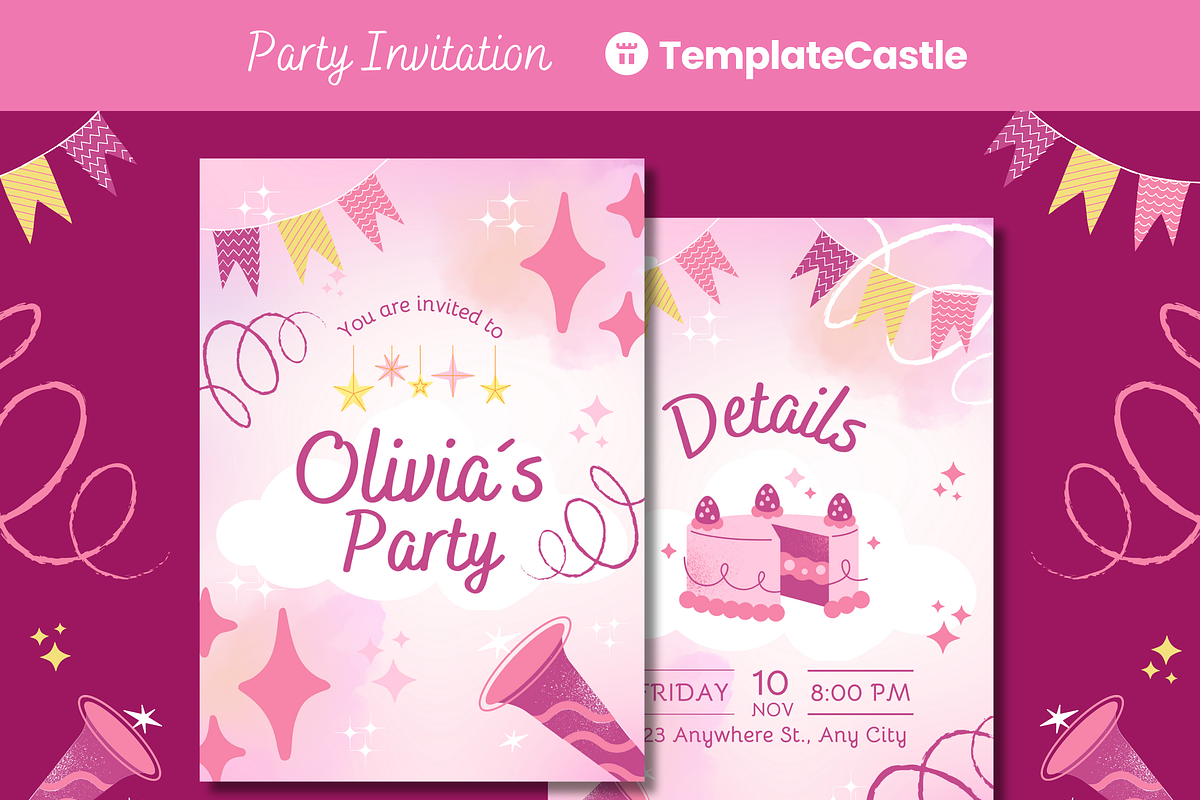 Party Invitation Canva Template, a Design Template by TemplateCastleStore (Photo 1 of 5)
