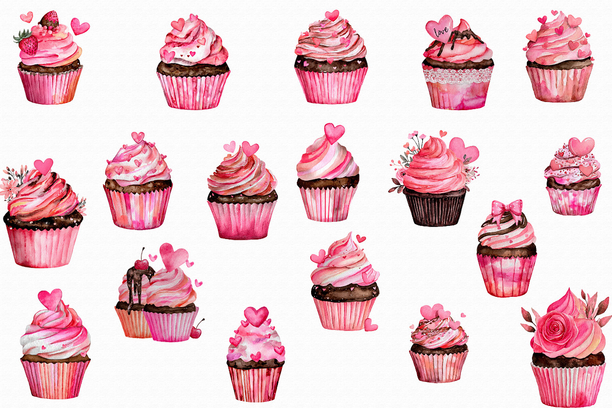 Watercolor Valentines Day Cupcakes, an Illustration by Libby Wishes (Photo 5 of 7)