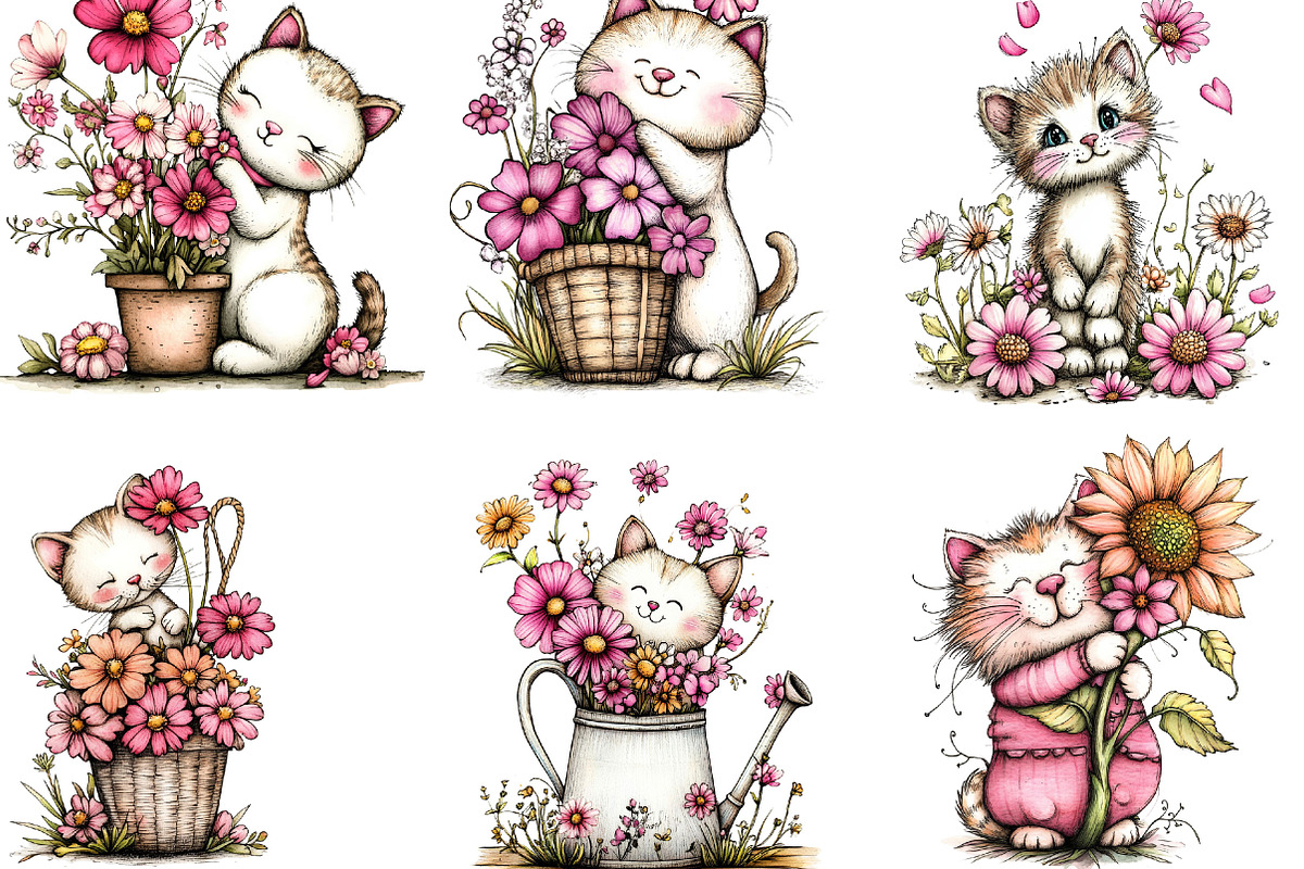 Floral Cat Clipart, an Illustration by Designking (Photo 2 of 5)
