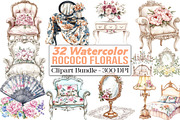 Watercolor Rococo Florals Clipart, an Illustration by DreamCafeArt (Thumbnail 1 of 5)