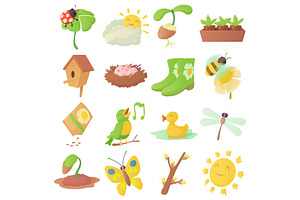 Spring Things Icons Set, Cartoon