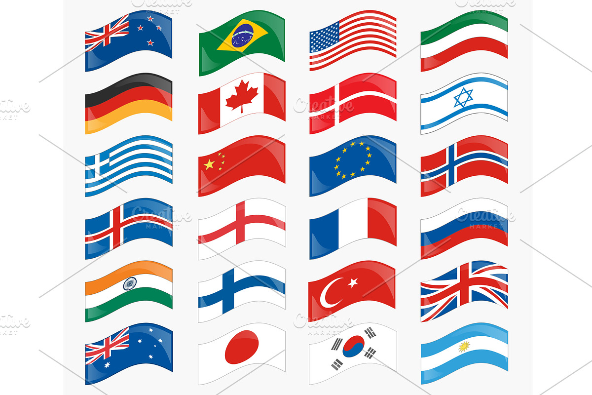 Wavy flags set, an Illustration by piter.goskov
