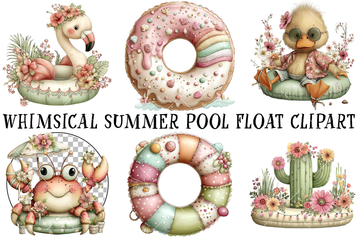 Whimsical Summer Pool Float Clipart, an Illustration by OK Design (Photo 2 of 6)