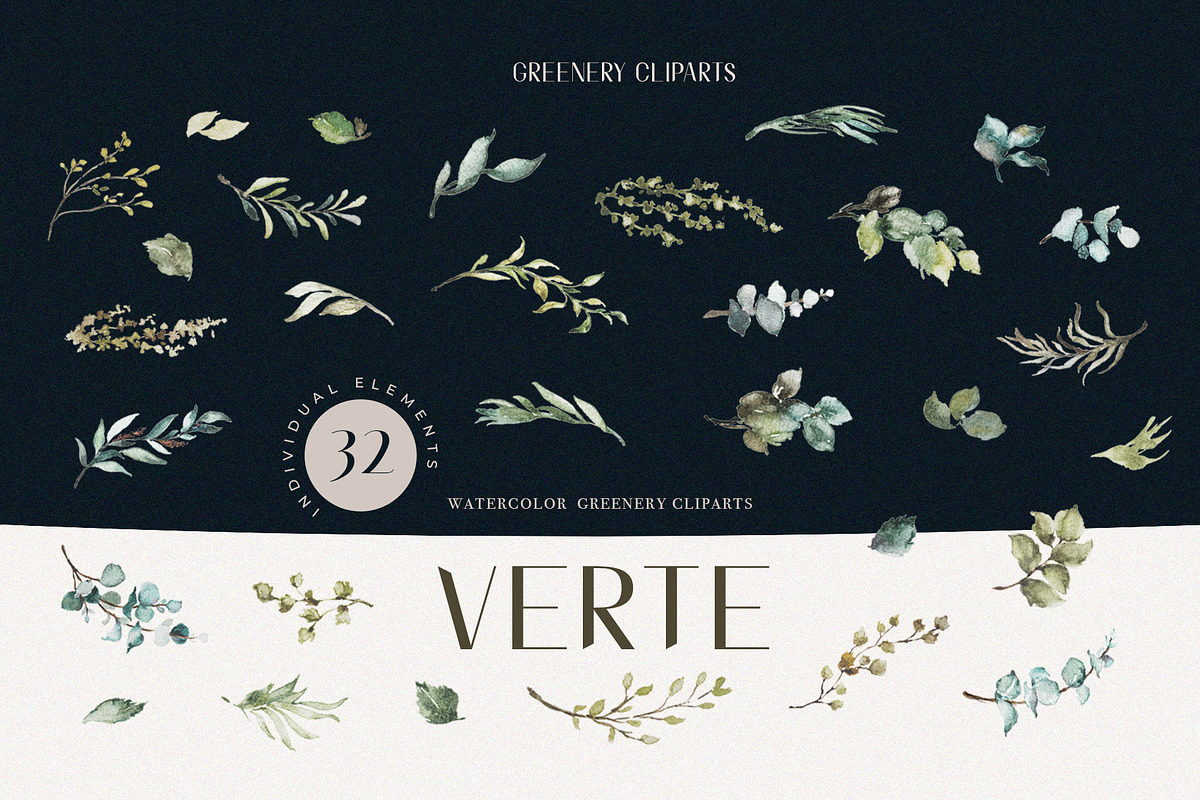Greenery Watercolor Leaves Clipart, an Illustration by WalaPalette (Photo 2 of 7)