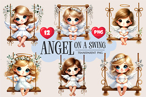 Cute Angel on Swing. Clipart, PNG., an Animal Illustration by KENO Mascots