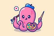 Cute Octopus Artist Painting Cartoon, an Animal Illustration by Catalyst Labs (Thumbnail 3 of 3)