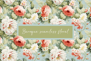 Baroque seamless hand drawn flowers