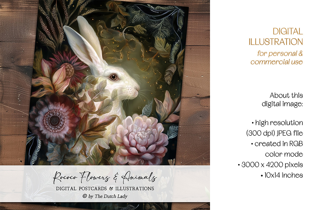 Rococo Flowers & Animals Postcards, an Animal Illustration by The Dutch Lady Designs (Photo 4 of 7)