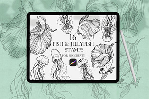 Fishes & Jellyfishes Procreate Stamp
