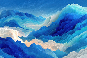 Abstract layered blue mountain landscape with misty clouds and s, a Nature Photo by José Manuel Gelpi