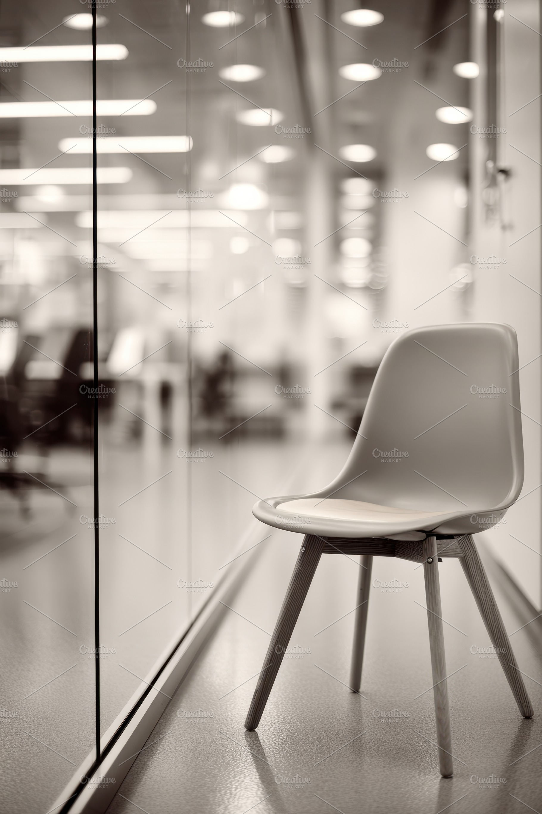 Minimalist wooden chair in modern interior, a Business Photo by AlyaAnd