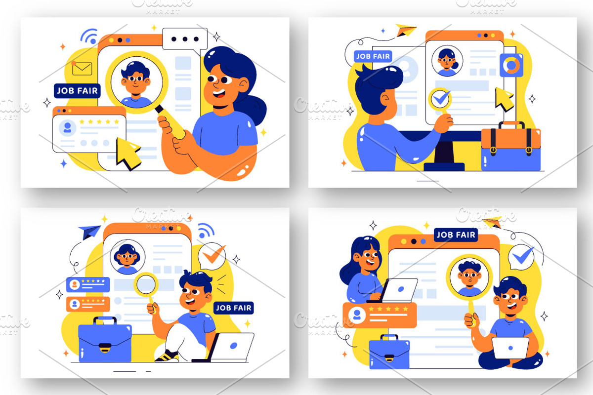 10 Online Job Fair Illustration, a Person Illustration by denayunebgt (Photo 2 of 4)