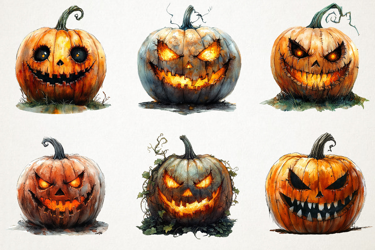 Creepy Pumpkin Character Watercolor, an Illustration by RobertsArt (Photo 6 of 7)