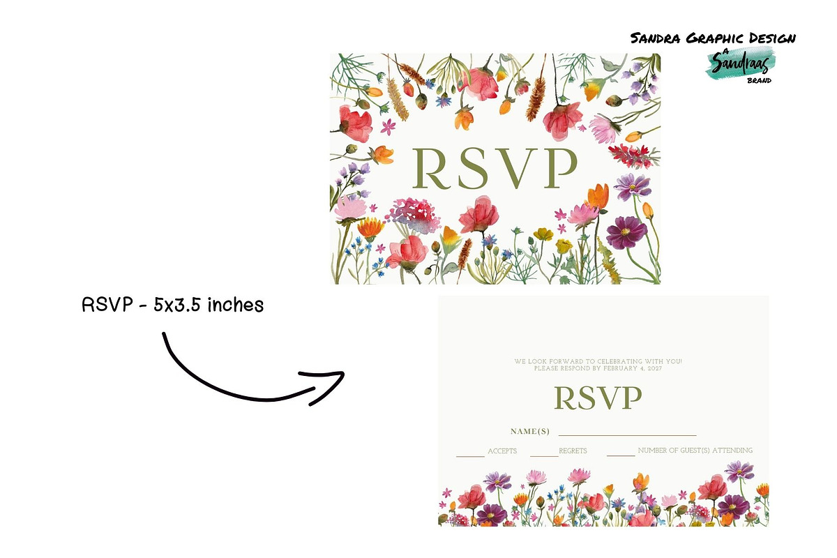 Wild Flowers Wedding Invitation, a Card Template by SandraGraphicDesign (Photo 8 of 8)