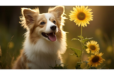 puppy dog with flower ai generated, an Animal Photo by pikepicture