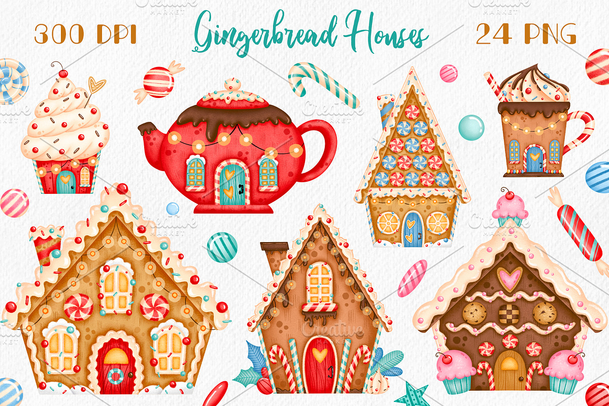Christmas Gingerbread Houses Clipart, an Illustration by BonbonnyDesigns (Photo 1 of 4)