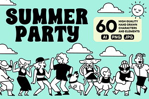 Summer Party | Doodle Clipart Set, an Illustration by Iris Atelier